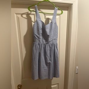 Lauren James blue and white seersucker dress bow back